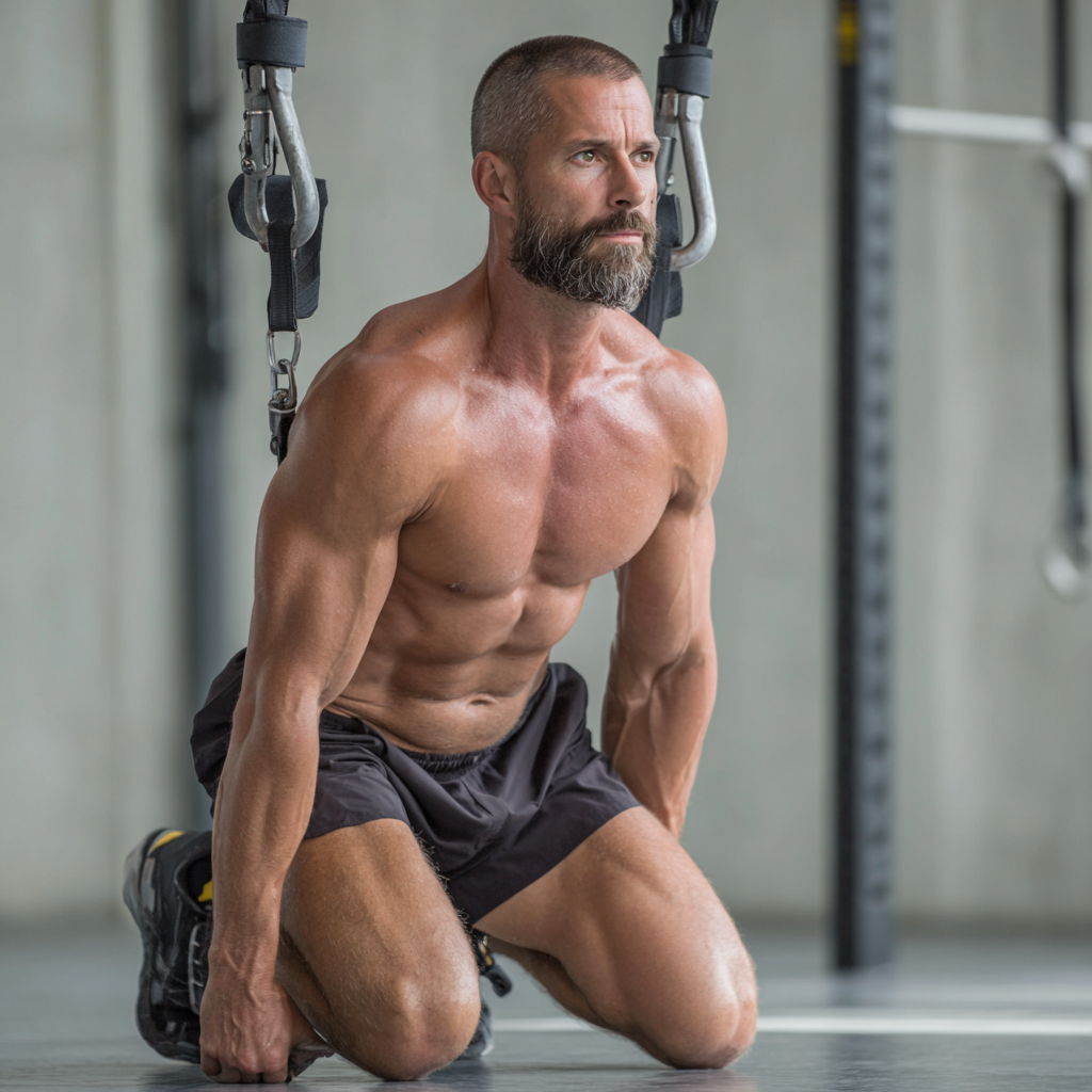 Чоловік виконує силові вправи з власною вагою